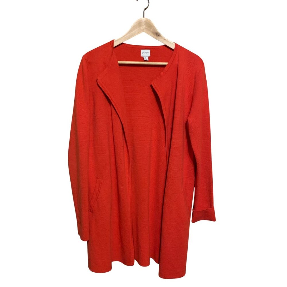 J Crew Women’s Cardigan Long Burnt‎ Orange Open Sz S Heavy Cotton Knit Lagenlook
